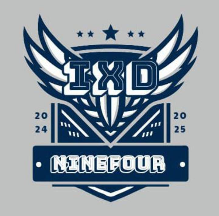 Logo of class 9D, circular emblem with school colors and text